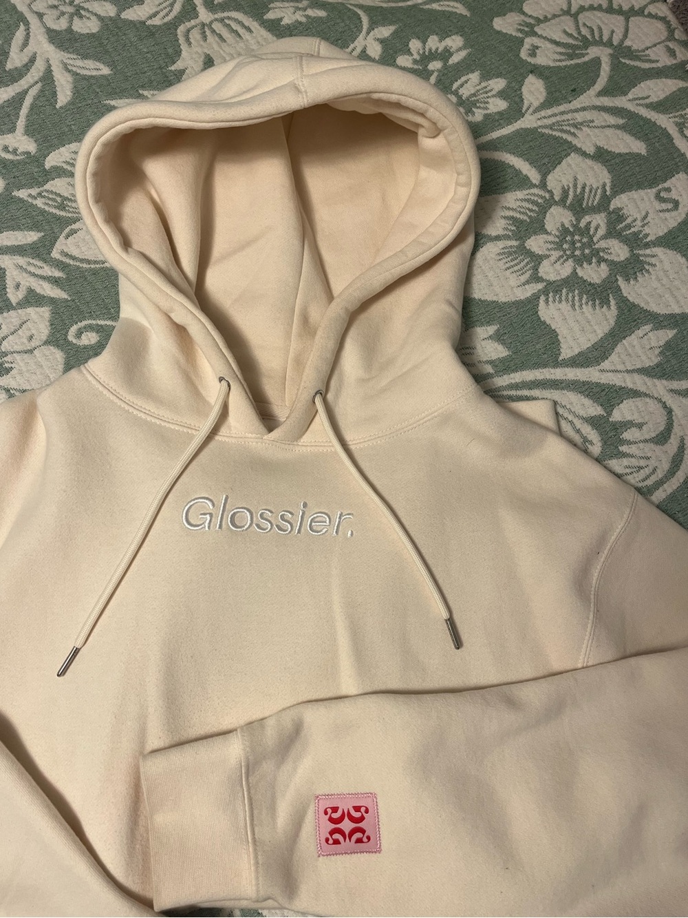 Glossier Cream Embroidered Logo Hoodie